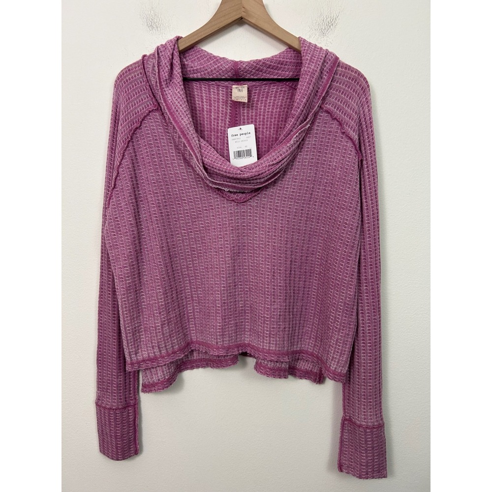 Free People We The Free Southside Thermal Cowl Neck Waffle Knit Top Pink XS NEW - Picture 2 of 10